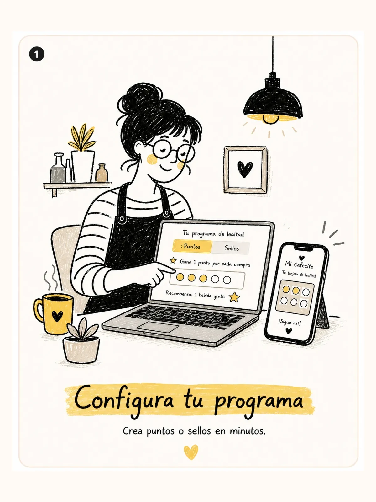 Dueña de un negocio creando y configurando su programa de lealtad.