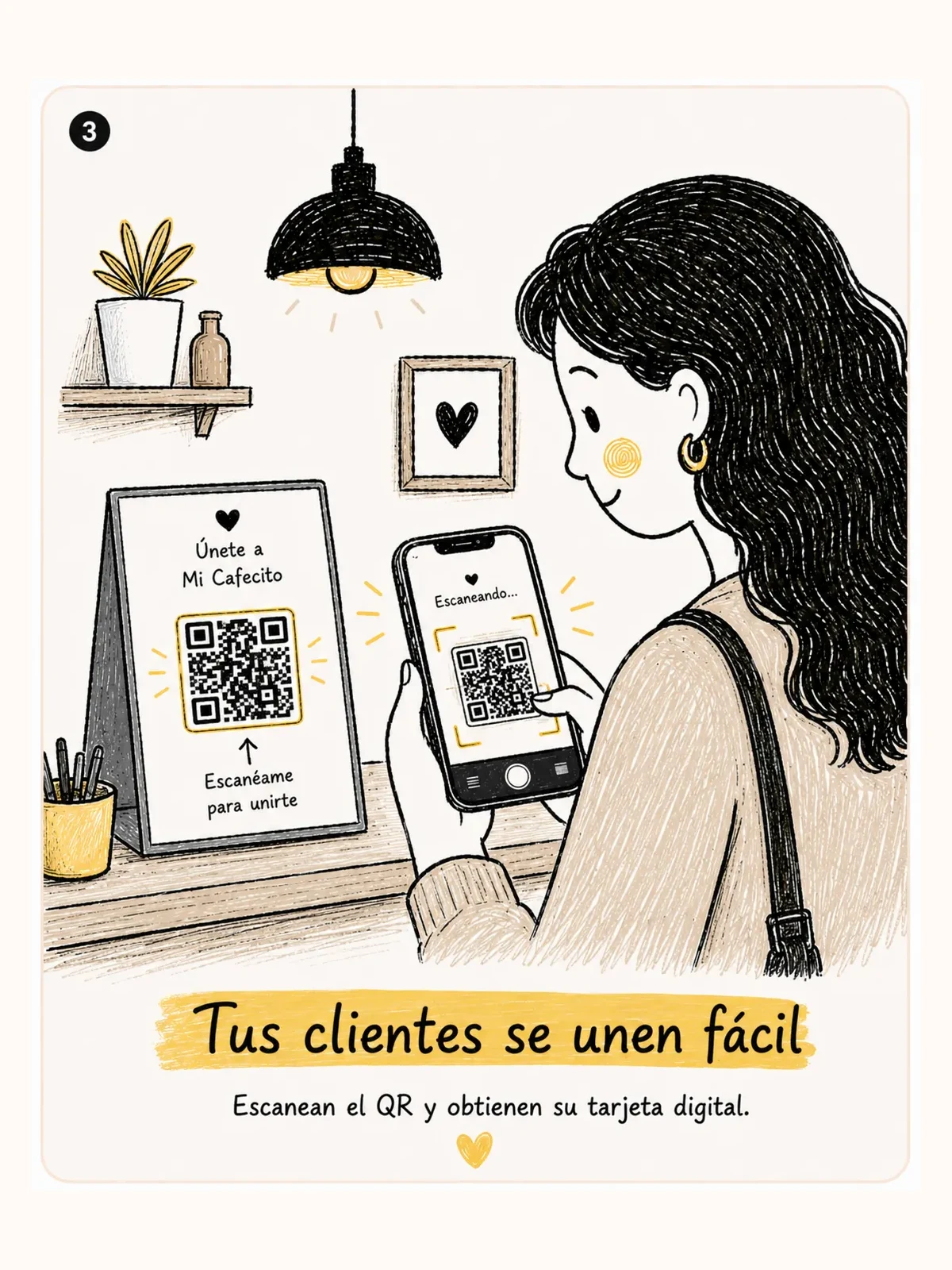Cliente escaneando el código QR para unirse al programa de lealtad.